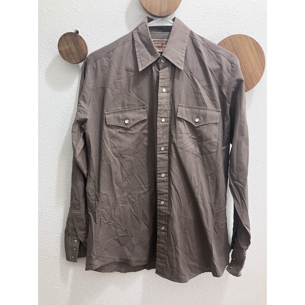 Vintage Authentic Western Youngbloods Medium Taupe Pearl Snap Western Shirt